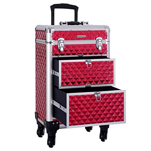 SONGMICS Rolling Trolley Makeup Train Case, 2 Large Sliding Drawers, 2