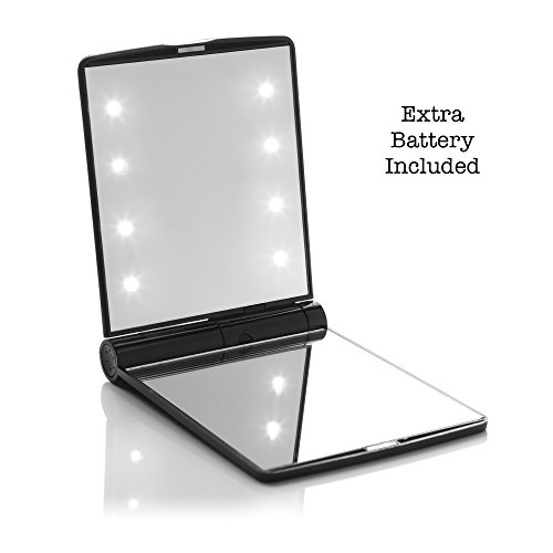 LED Travel Mirror with Lights Foldable Personal Makeup Vanity 2x