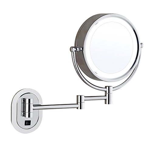 Gecious 10X Magnification Wall Mount Makeup Mirror with Light/LED Lighted/8 inches/Double Sided