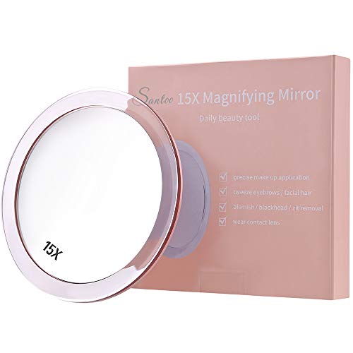6 Inches Round 15X Magnifying Mirror with 3 Mounting Suction Cups Used