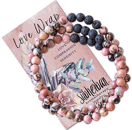 Subherban Essential Oil Bracelets – Aromatherapy Bracelet or Necklace – Lava Rock Anxiety Bracelet – LOVE WRAP – Handmade Jewelry – Mother’s Day Gifts for Women