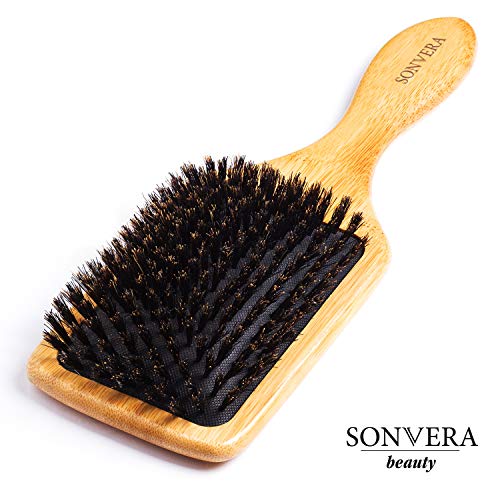 Boar Bristle Hair Brush Men | Mens Brush Hair Brushes for Women | Pure Boars Hair Brushes for Women Mens | Paddle Brush Wet 100% Bamboo Wooden Bore Pro Eco Hairbrush for Thin Natural Soft Fine Hair