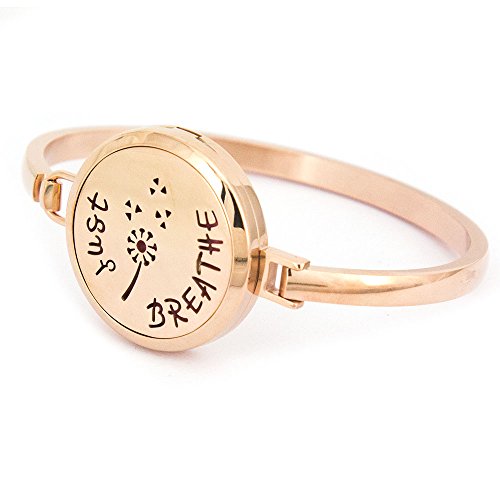 Mesinya Rose Gold Just Breathe Aromatherapy Essential Oil Diffuser Bracelet Locket Bangle